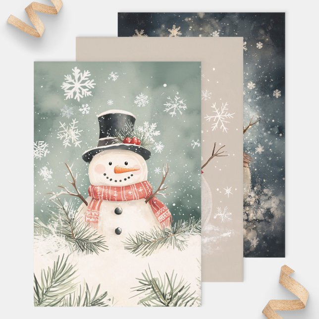 Feuille De Papier Cadeau Rustique Snowman Art Variété Pack Découpage (Créateur téléchargé)