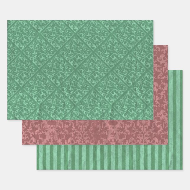 Feuille De Papier Cadeau Rustique Vert et Rouge canneberge Noël (Lot)