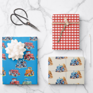 Feuille De Papier Cadeau Sa fête d'anniversaire Modèle de tracteurs agricol