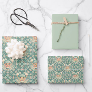 Feuille De Papier Cadeau Sable De Sage Rétro Pom-pom girl Mandala Diamond C