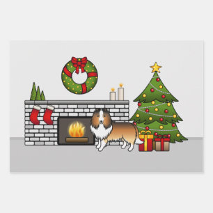 Feuille De Papier Cadeau Sable Shetland Sheepdog Chien Dans Une Salle De No