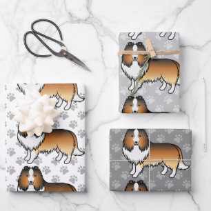 Feuille De Papier Cadeau Sable Shetland Sheepdog Motif de dessin de chien