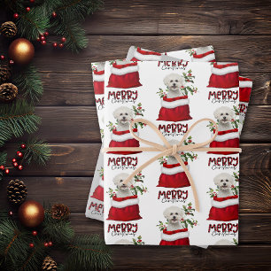 Feuille De Papier Cadeau Sac cadeau Cute Bichon Frise Chien en vacances