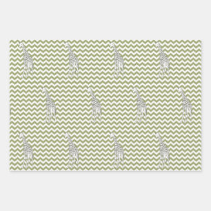 Feuille De Papier Cadeau Safari Chevron vert avec la Girafe pop Art