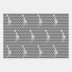 Feuille De Papier Cadeau Safari noir Chevron avec Giraffe d'Art pop