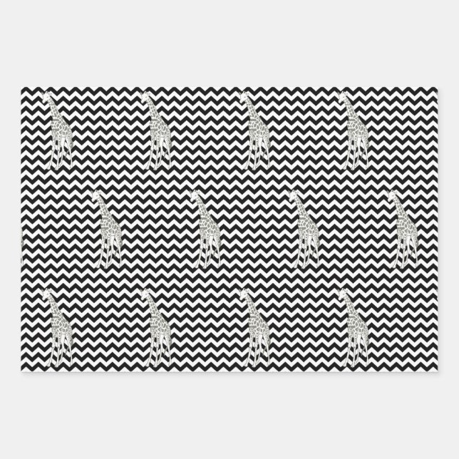 Feuille De Papier Cadeau Safari noir Chevron avec Giraffe d'Art pop (Devant)