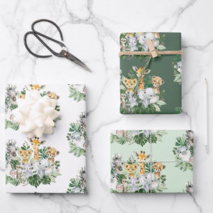 Feuille De Papier Cadeau Safari tropical Animaux Jungle Green Party sauvage