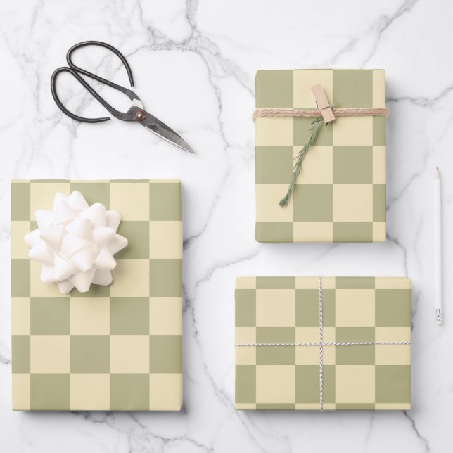 Feuille De Papier Cadeau Sage Checkerboard (Recto)