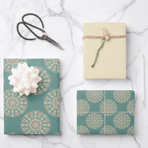 Feuille De Papier Cadeau Sage et sable rétro Ornat Floral Polka Dot Mandala