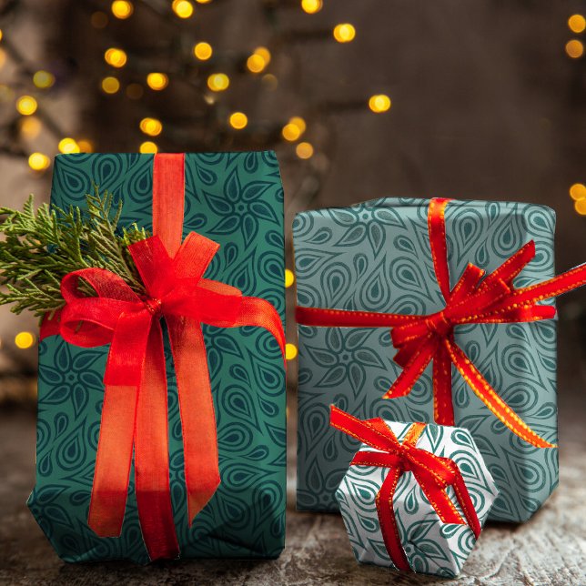 Feuille De Papier Cadeau Sage Green Abstrait Floral Paisley Motif tendance (Créateur téléchargé)