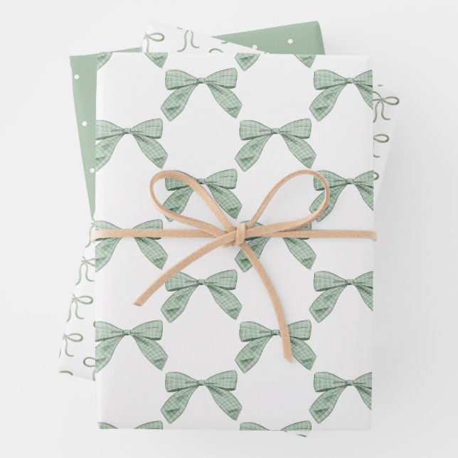 Feuille De Papier Cadeau Sage Green Plaid Bow Élégant Baby shower neutre (En situation)