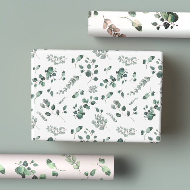 Feuille De Papier Cadeau Sage & Olive Vert Eucalyptus Aquarelle (Créateur téléchargé)
