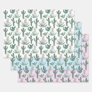 Feuille De Papier Cadeau Saguaro Cactus Désert Aquarelle Nature Botanique