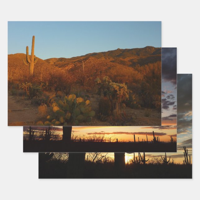 Feuille De Papier Cadeau Saguaro Sunset I Arizona Désert Paysage (Lot)