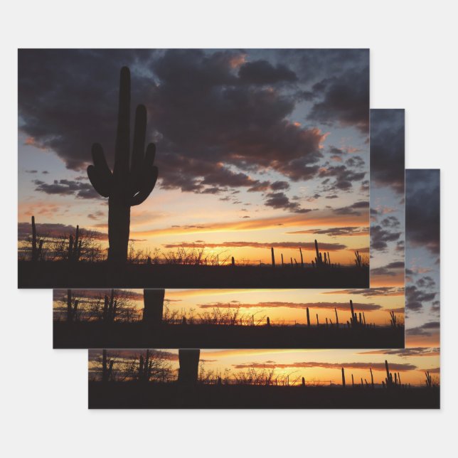 Feuille De Papier Cadeau Saguaro Sunset III Arizona Desert Paysage (Lot)