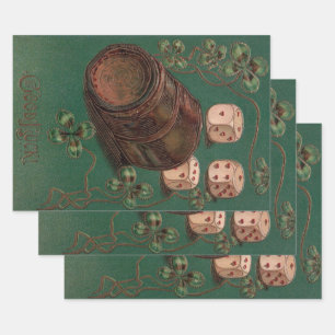 Feuille De Papier Cadeau Saint-Patrick vintage, Chance Dés irlandais