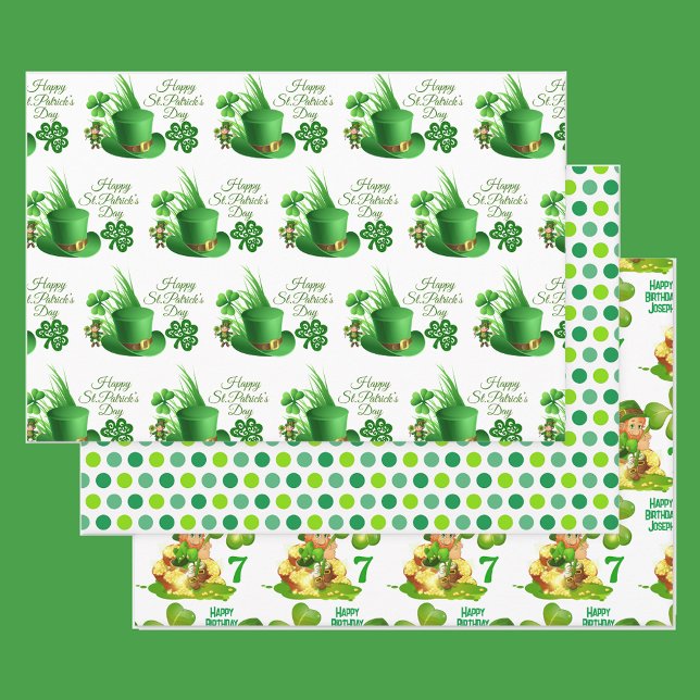 Feuille De Papier Cadeau Saint Patrick's Day Anniversaire Personnalisé Nom  (Créateur téléchargé)