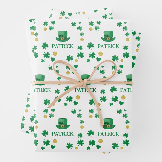 Feuille De Papier Cadeau Saint Patricks Leprechaun Clover personnalisé (En situation)