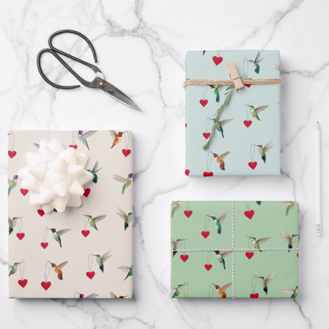Feuille De Papier Cadeau Saint-Valentin colibri (Recto)