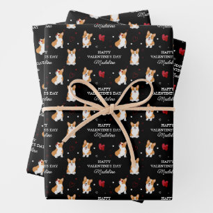 Feuille De Papier Cadeau Saint Valentin Corgi   Ajouter le nom de votre Sai