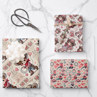 Feuille De Papier Cadeau Saint Valentin Cowboy & Cowgirl