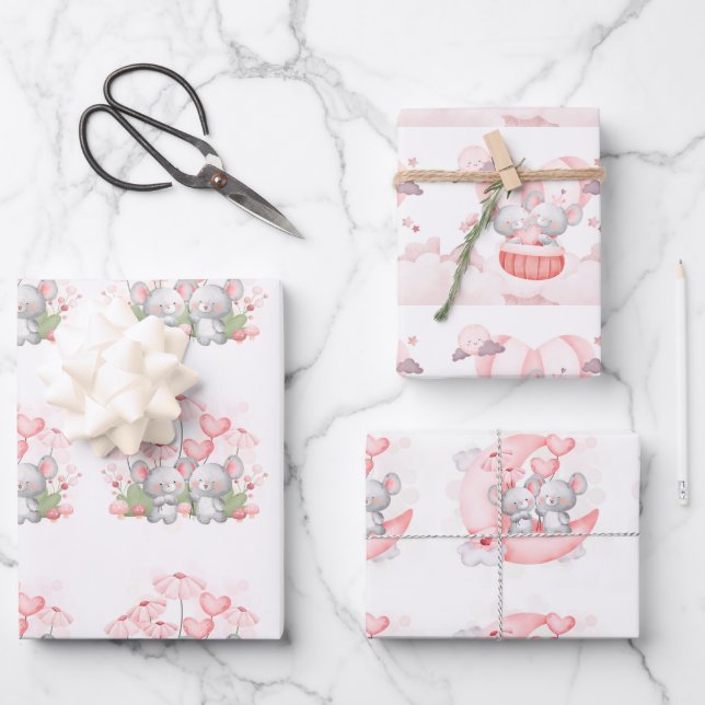 Feuille De Papier Cadeau Saint Valentin Cute Baby Mice (Recto)