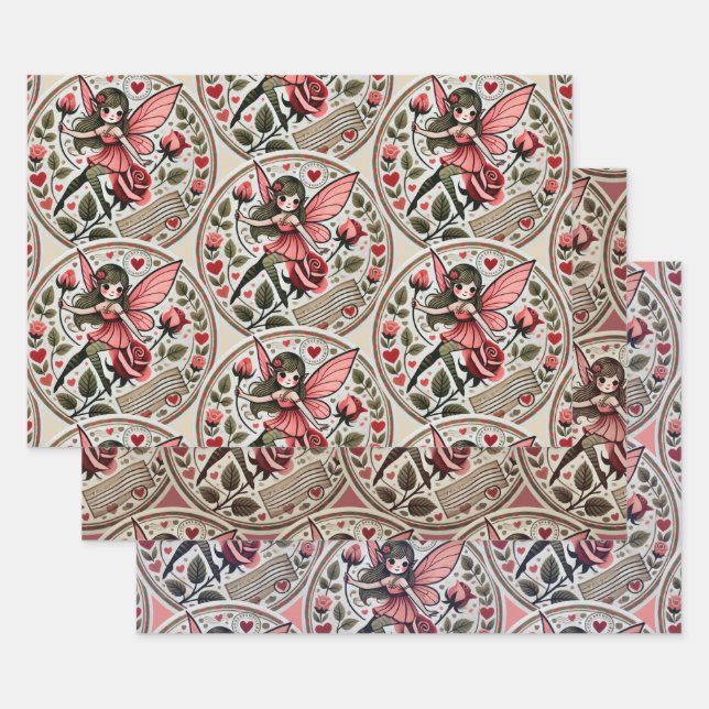 Feuille De Papier Cadeau Saint Valentin Fairy Valentine (Lot)