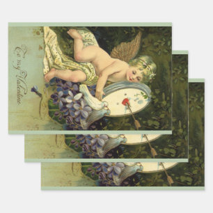 Feuille De Papier Cadeau Saint-Valentin victorien, oiseaux de l'amour d'ang