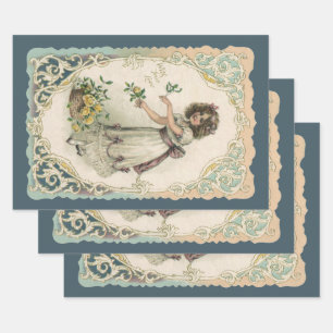 Feuille De Papier Cadeau Saint Valentin vintage, Victorian Girl with Rose