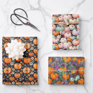 Feuille De Papier Cadeau Saison d'Halloween Citrouilles & Florals