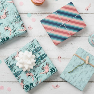 Feuille De Papier Cadeau Salamandre mexicaine rose turquoise & bleu Axolotl
