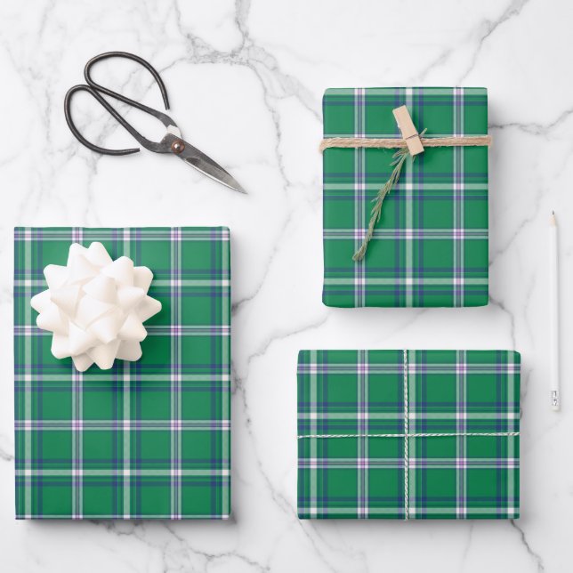 Feuille De Papier Cadeau Salem Green and White Plaid Holiday (Recto)