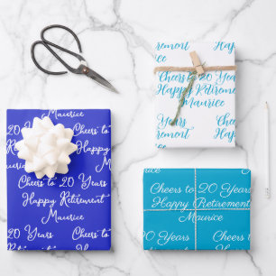 Feuille De Papier Cadeau Salutations à 20 ans Royal Blue Bonne retraite