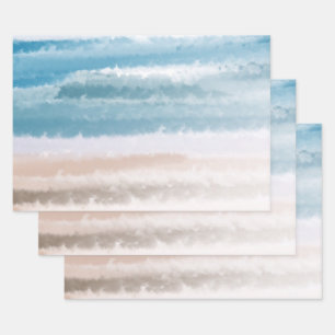 Feuille De Papier Cadeau Sandy Beach Ocean Waves Aquarelle Abstraite