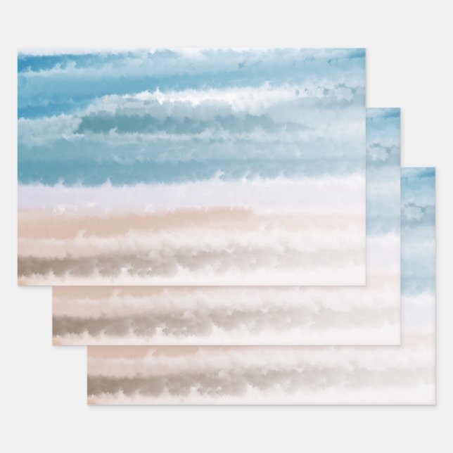 Feuille De Papier Cadeau Sandy Beach Ocean Waves Aquarelle Abstraite (Lot)