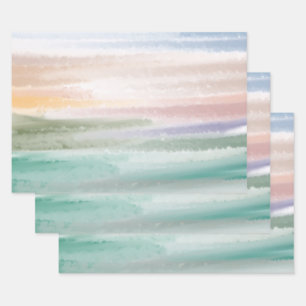 Feuille De Papier Cadeau Sandy Beach Ocean Waves Coucher de soleil Couleur 