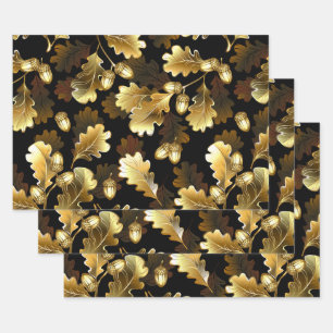 Feuille De Papier Cadeau Sans couture avec des branches de chêne doré sur f