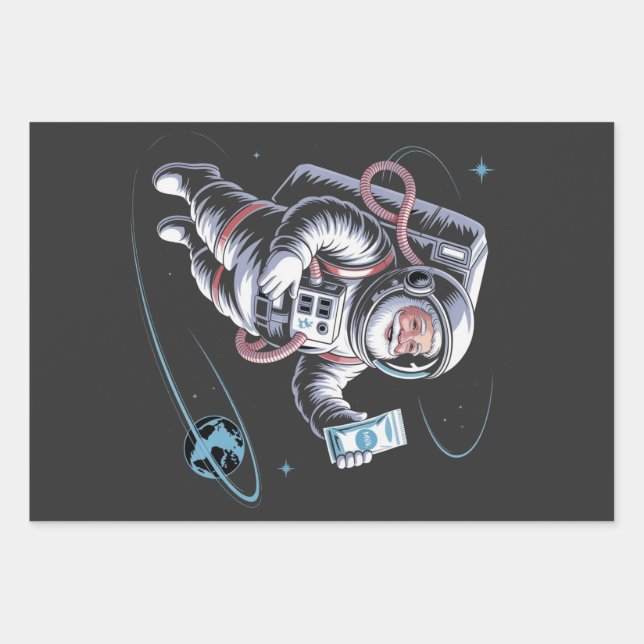 Feuille De Papier Cadeau Santa Astronaut with Spacesuit Festive Christmas  (Devant)