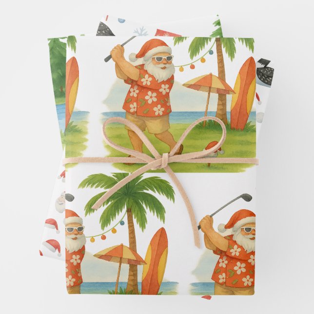 Feuille De Papier Cadeau Santa Claus is golfing  (En situation)