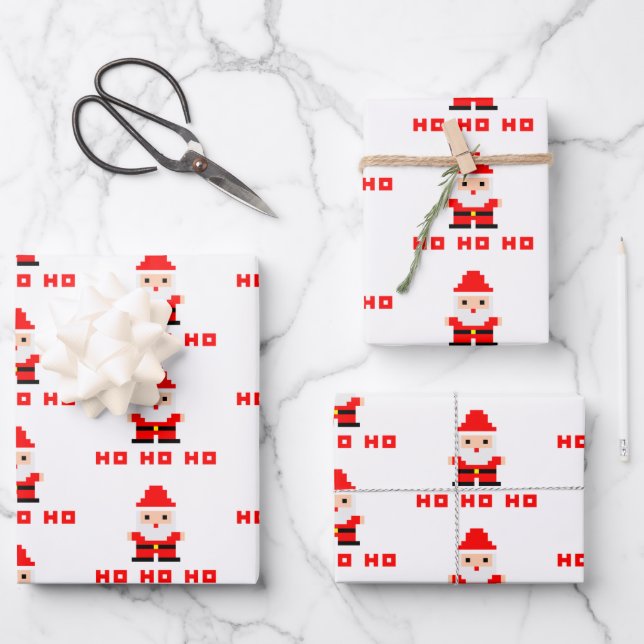 Feuille De Papier Cadeau Santa Pixel Art 4 (Recto)