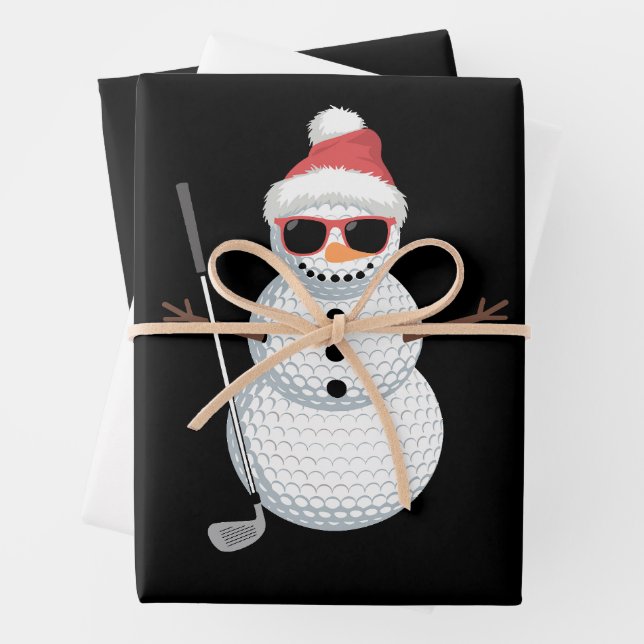 Feuille De Papier Cadeau Santa Snowman Golf Ball Christmas Golfer Gift  (En situation)