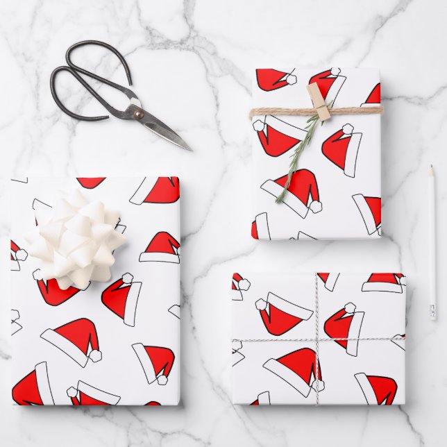 Feuille De Papier Cadeau Santas Casquette Motif Rouge Et Blanc (Recto)