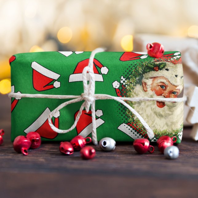 Feuille De Papier Cadeau Santas Casquette Motif Rouge Et Blanc Photo Person (Créateur téléchargé)