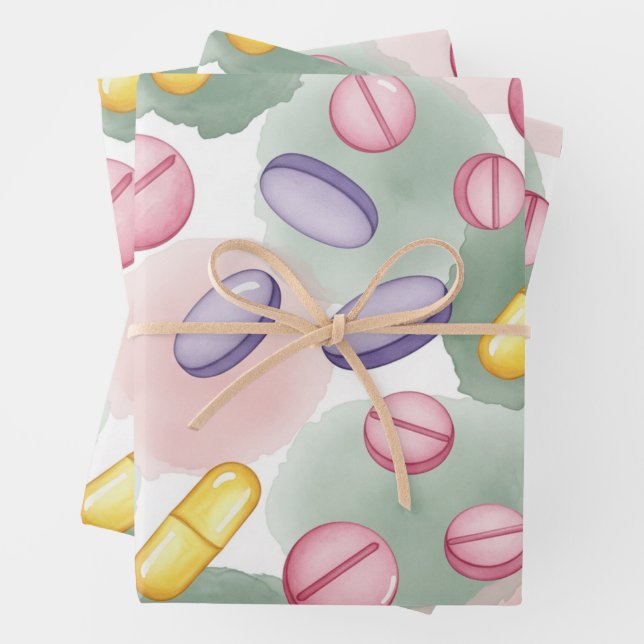Feuille De Papier Cadeau Santé & Pharmacie Capsule rose gris violet (En situation)