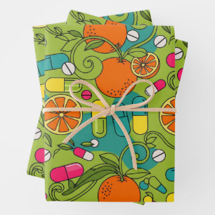 Feuille De Papier Cadeau Santé & Pharmacie Retro Orange