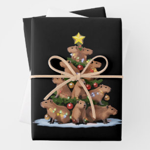Feuille De Papier Cadeau Sapin de Noël Capybara Cadeau Drôle de Noël Capy