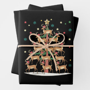 Feuille De Papier Cadeau Sapin de Noël Cerf Drôle de Vacances Renne Mignon 