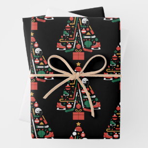 Feuille De Papier Cadeau Sapin de Noël de hockey sur glace Xmas Sports