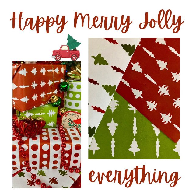 Feuille De Papier Cadeau Sapins de Noël Rouge Blanc Vert 3 (Créateur téléchargé)