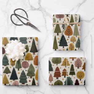 Feuille De Papier Cadeau Sapins de Noël scandinaves nordiques